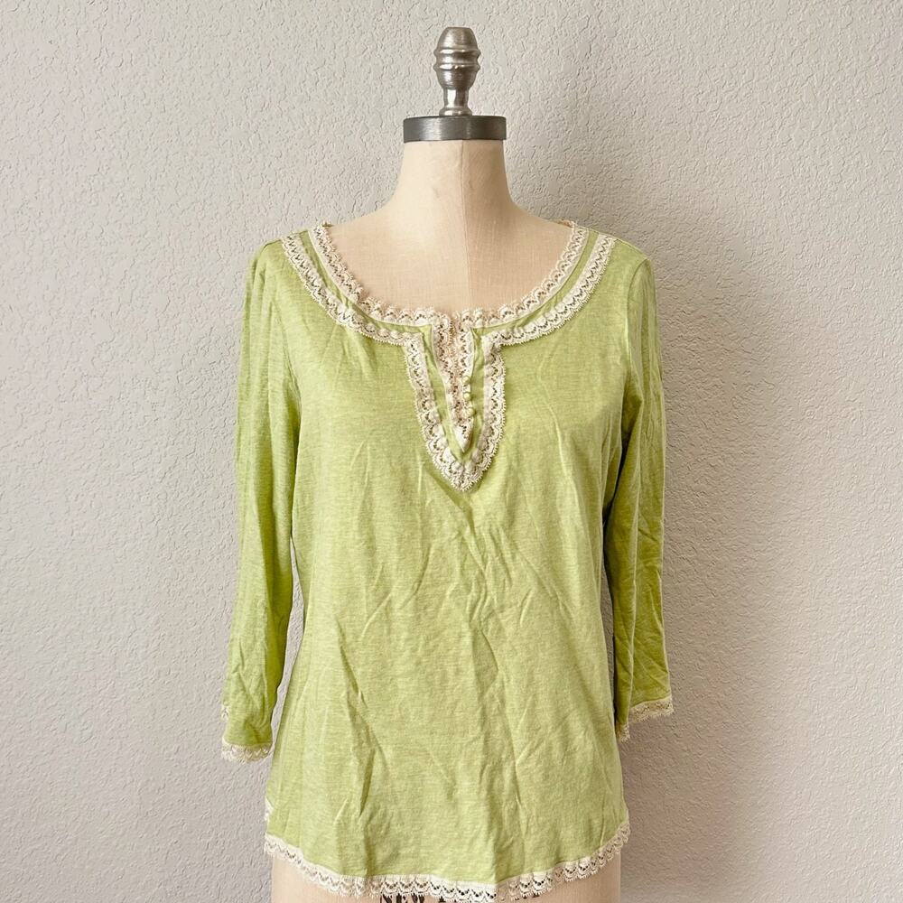 BANANA REPUBLIC Top Chartreuse Green Cotton Lace Trim Peasant City NWT